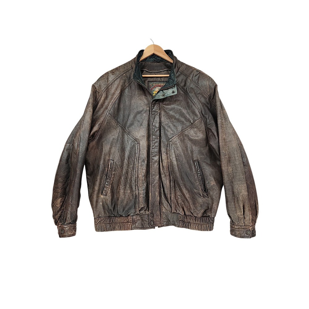 Vtg Wilsons Adventure Bound Bomber Jacket XLT Mens Brown Leather Distressed 90s